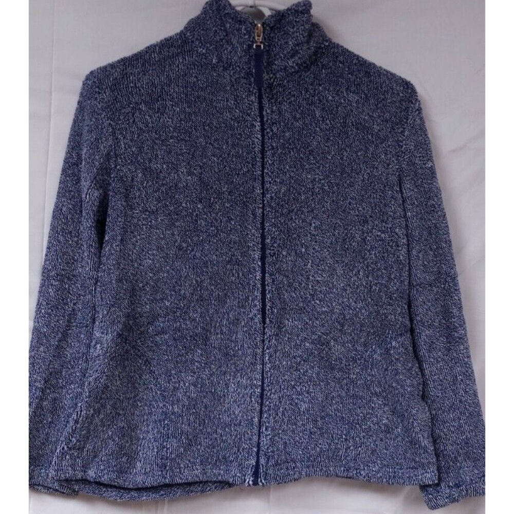 Stan Herman Women Teen Small Full Zip Blue Fuzzy Soft Band Collar Fleece Jacket